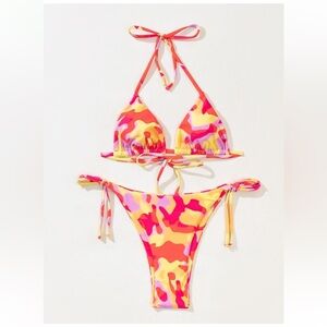 NWT No Label Size M Multicolor Camo Two Piece Bikini